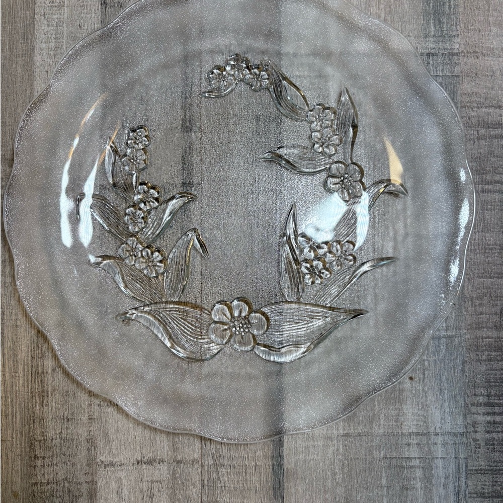 KIGIndonesia 9 1/2 inch Frosted Glass Floral Dinner Plate Set of Two